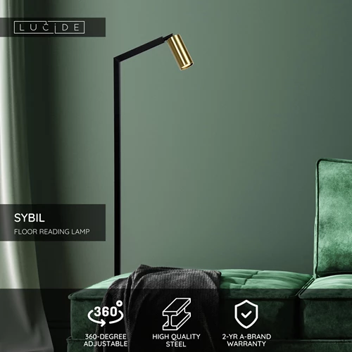 Lucide SYBIL - Floor reading lamp - 1xGU10 - Black - USP
